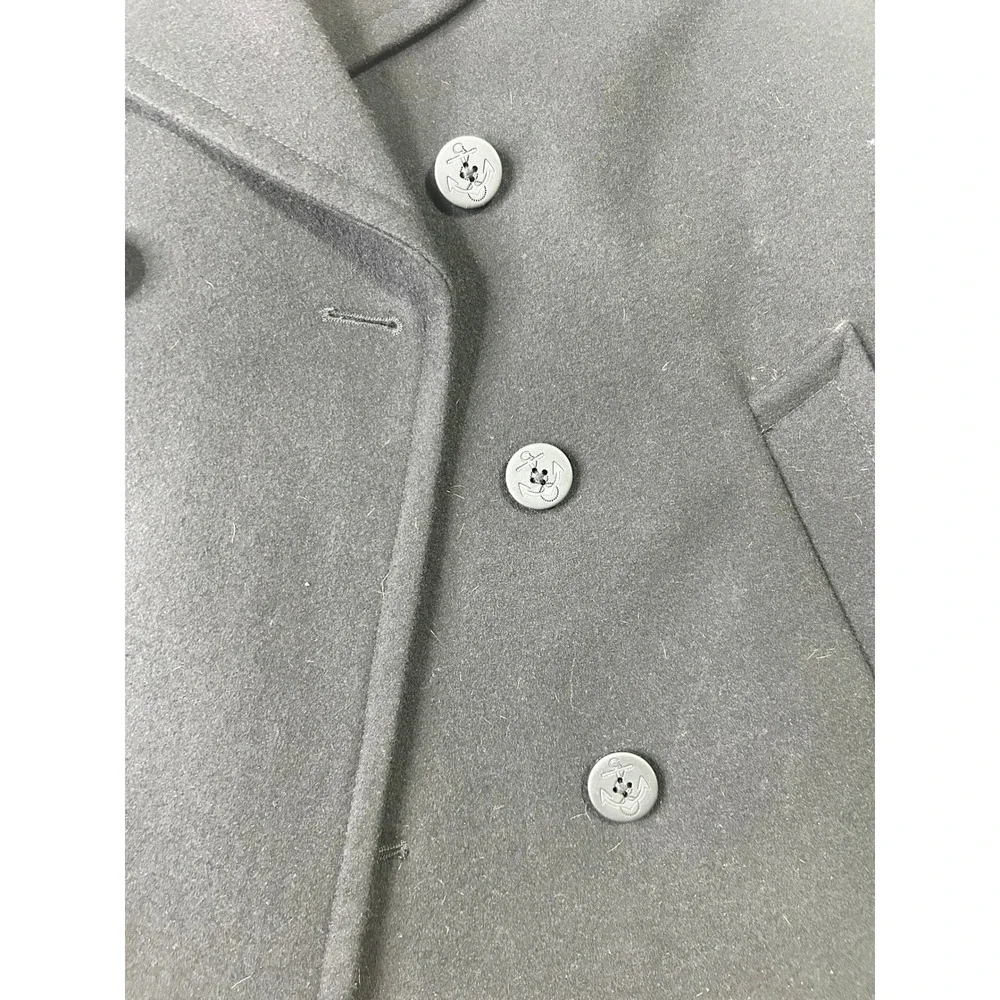 Michael Kors Mens Black Wool Blend Pea Coat Orange Lining Large Anchor Buttons